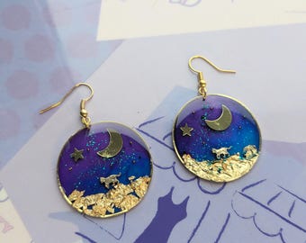 Orecchino kawaii a forma di luna pastello galassia uchuukei