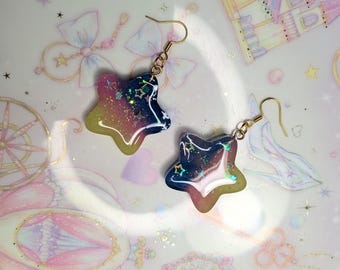 Pendientes de estrellas de galaxia pastel kawaii