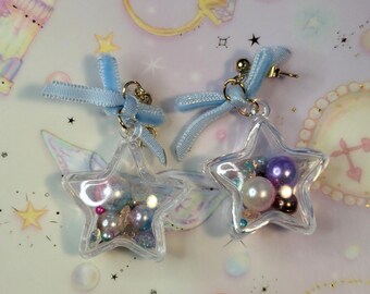 Pendientes Shaker Star, perlas y cristales, joyería Fairy Kei