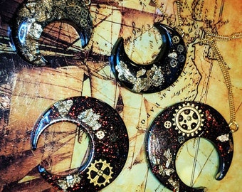 Collana luna ingranaggio Steampunk