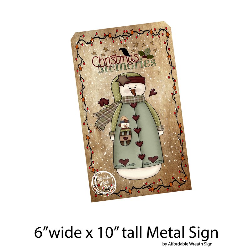6x10 Metal Wreath Signs Vintage Snowman Christmas Memories Affordable Wreath Signs