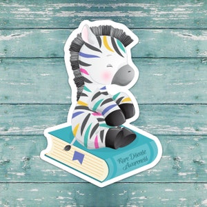 Rare Disease Awareness Zebra with Book Sticker Gifts for Readers and Writers
