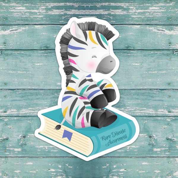 Rare Disease Awareness Zebra with Book Sticker Gifts for Readers and Writers