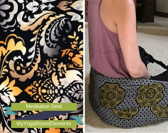 Seat Sling, Autumn Damask Print, Back Support, Yoga, Meditation Seat, Sit Crossed Leg, Travel, Festival, Retreat, Hiking, Wanderlust, Parks