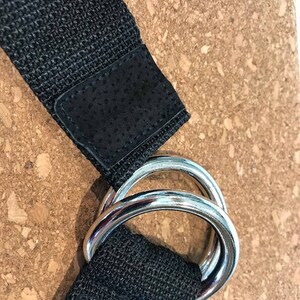 Yoga Strap, 9 Foot Length, 1 1/2" Wide, Easy Adjust Heavy Gauge D Rings, Black, Soft Non-Slip, 22 mm Thickness, Stretch Strap,Made in Canada