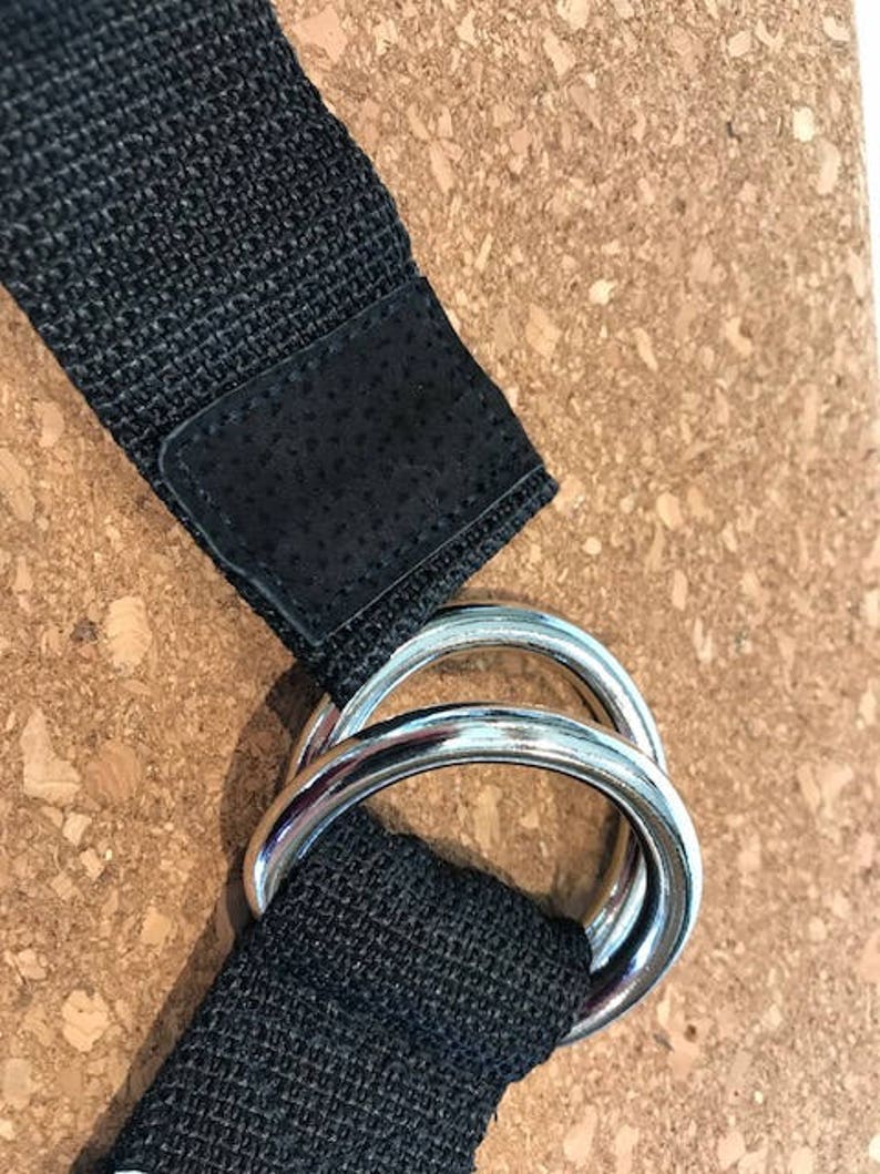 Yoga Strap, 9 Foot Length, 1 1/2" Wide, Easy Adjust Heavy Gauge D Rings, Black, Soft Non-Slip, 22 mm Thickness, Stretch Strap,Made in Canada