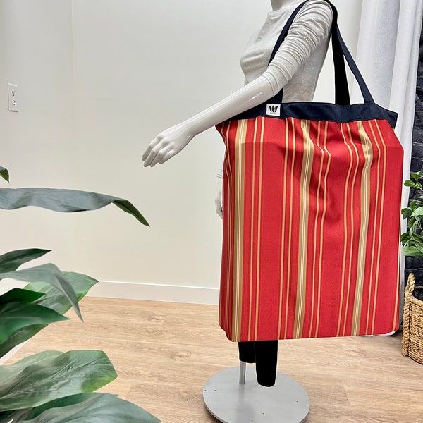 Yoga Mat Bag | EXTRA LARGE Yoga Tote | Red Gold Stripe | Yoga Equipment Bag | Light Weight, Washable, Solid Construction Yoga Mat Bag