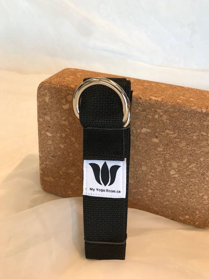 Yoga Strap, 9 Foot Length, 1 1/2" Wide, Easy Adjust Heavy Gauge D Rings, Black, Soft Non-Slip, 22 mm Thickness, Stretch Strap,Made in Canada