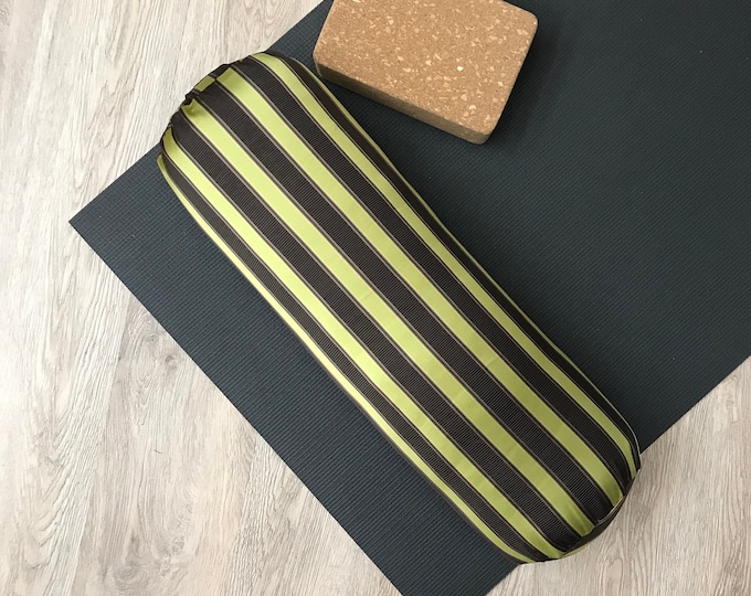 YOGA BOLSTER | Restorative Yoga Pillow | Purple Green Stripe | Removable Cover | Home Yoga Prop | YOGA Room Decor | Round Yoga Cushion
