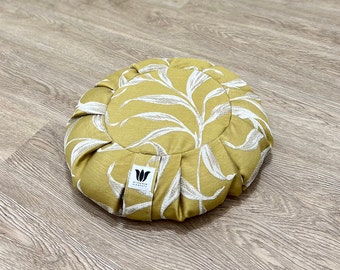 Meditation Cushion, Yellow Leaf Print, Premium Home Decor Fabric, Yoga Pillow, Zafu, Meditation Seat, Yoga Meditation Pillow, Meditate, Yoga