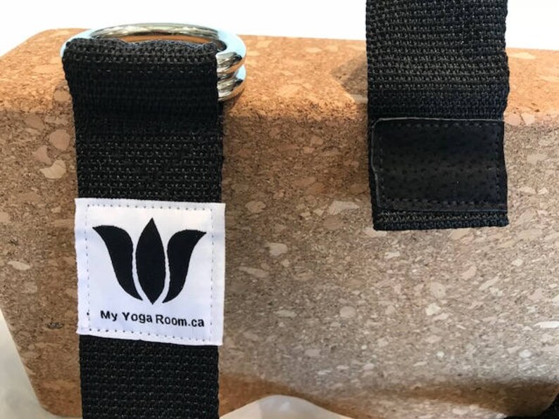 Yoga Strap, 9 Foot Length, 1 1/2" Wide, Easy Adjust Heavy Gauge D Rings, Black, Soft Non-Slip, 22 mm Thickness, Stretch Strap,Made in Canada