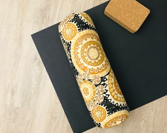 Yoga Bolster | Round Yoga Bolster | Yoga Practice Prop | Modern Graphic | Fall Colors | Washable Cotton Canvas | Yoga Pillow | Yoga Prop