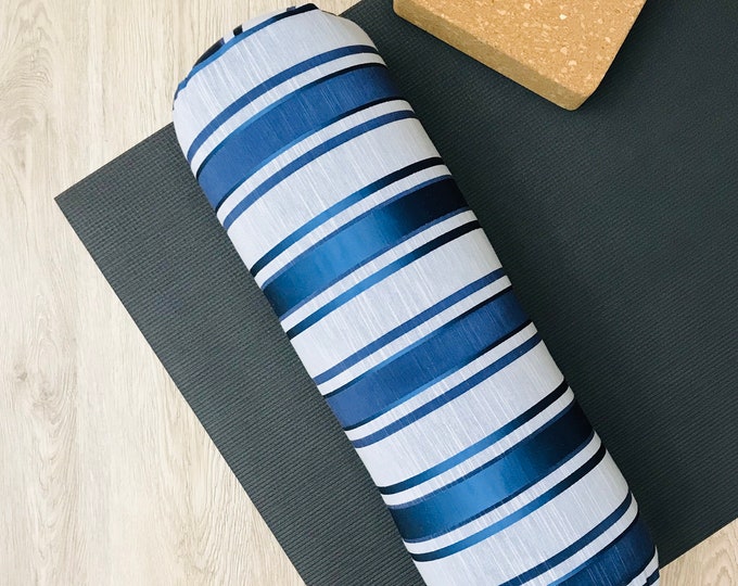 YOGA BOLSTER | Restorative Yoga Pillow | Blue Grey Stripe | Removable Cover | Home Yoga Prop | YOGA Room Decor | Round Yoga Cushion