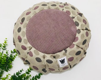 Meditation Seat | Zafu | Yoga Pillow | Yoga Floor Cushion | Grey Modern Print Plush Purple Center | OOAK Handcrafted | Meditation Products