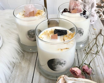 Moon CrystalCandle, Crystal Candle, Botanical Candle, Altar Cadnle