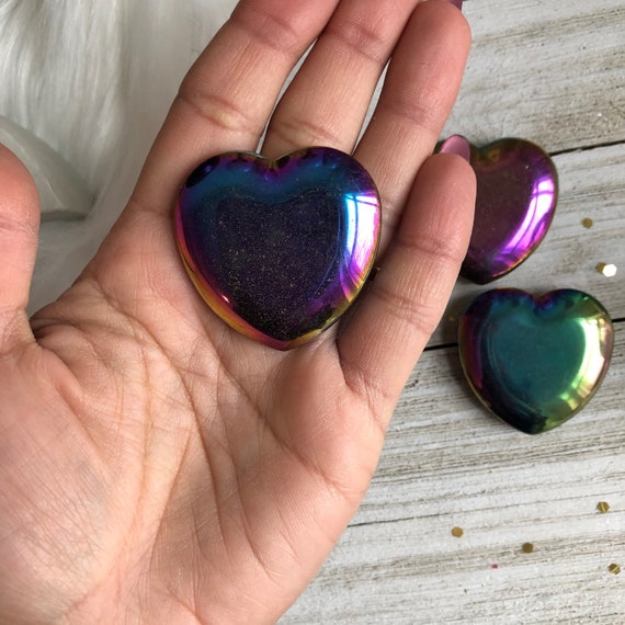 Rainbow Hematite Heart, Titanium Coated Hematite, Hematite