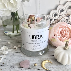 Libra Soy Candle, Zodiac Candle, Crystal Candle, Botanical Candle, The Scales