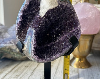 Amethyst Egg with Quartz on stand