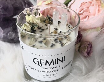Gemini Soy Candle, Zodiac Candle, Crystal Candle, Botanical Candle, The twins