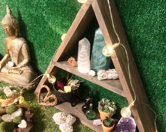 Triangle shelf, Crystal Display, Crystal and Minerals Organizer, Wall shelf, Boho shelf, Floating Shelf, Shelving Unit, Sacred space, altar
