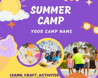 Modèle de Flyer de colonie de vacances modifiable : activités pour les enfants (téléchargement instantané)