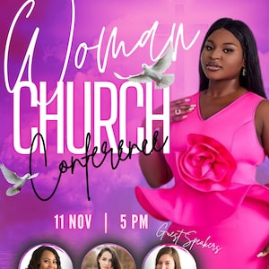 Personalize Church Flyer Sunday Service Invitation, Program template, Woman Conference, Text Invite - Editable