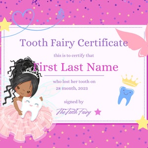 Certificat de fée des dents, modèle de lettre rose layette de fée des dents Mini-lettre, texte, carte de reçu de fée des dents | MODÈLE MODIFIABLE Canva