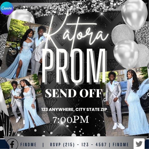 Personalize Prom Send Off Flyer, Invitation, Text Invite  - Editable