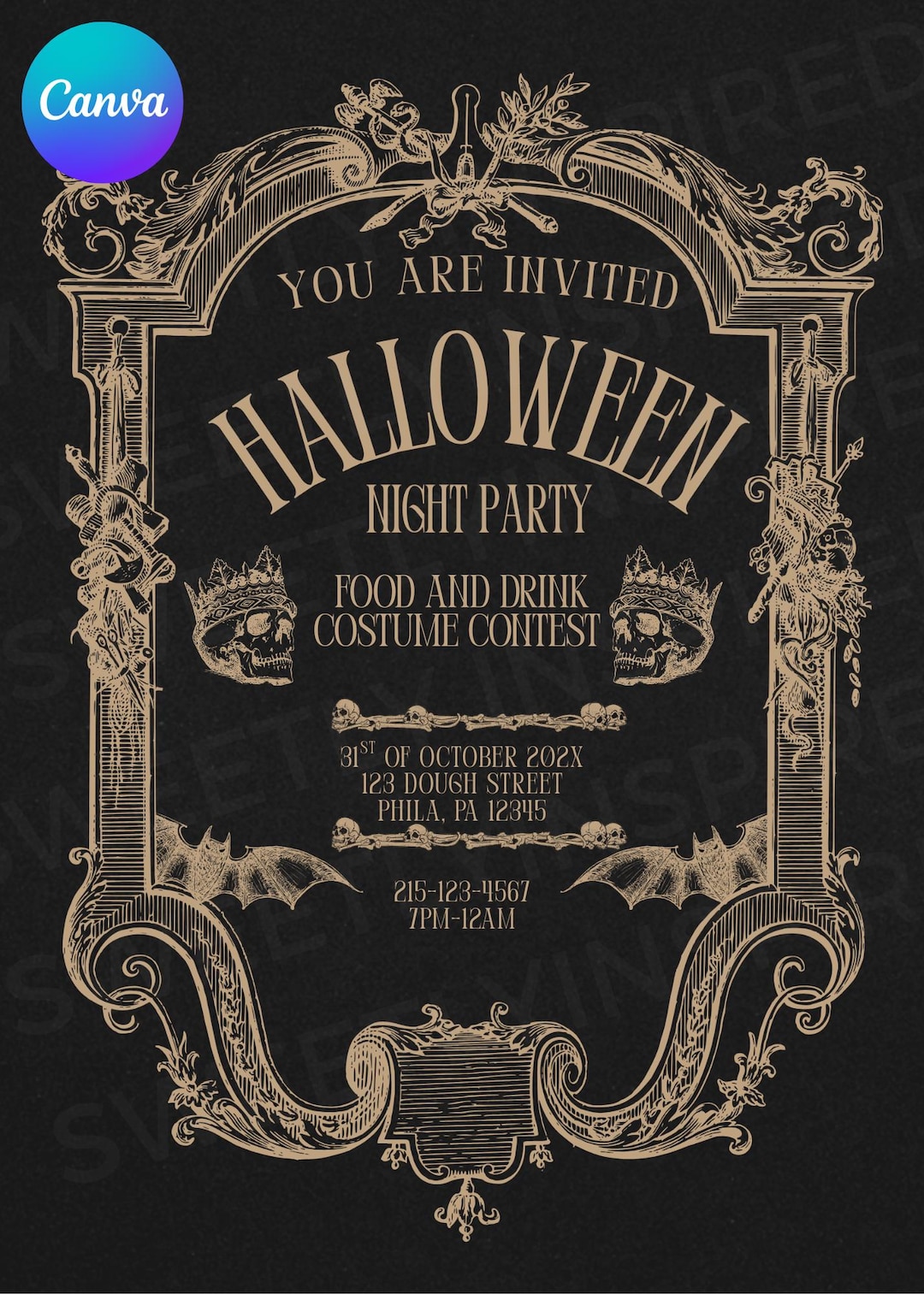 Editable Halloween Party Invitation, Spooky Canva Template - Etsy