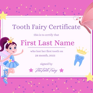 Certificado de Fada do Dente, Modelo de Nota de Fada do Dente Rosa Bebê Mini carta, Imprimível de Dente, Convite de Texto, Modelo Canva Personalizado