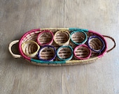 FUN Colorful Picnic Basket Drink Holder - Basket for Drinks - Wicker Basket - Farmhouse Style Jungalow Style - Drink Carrier - festive