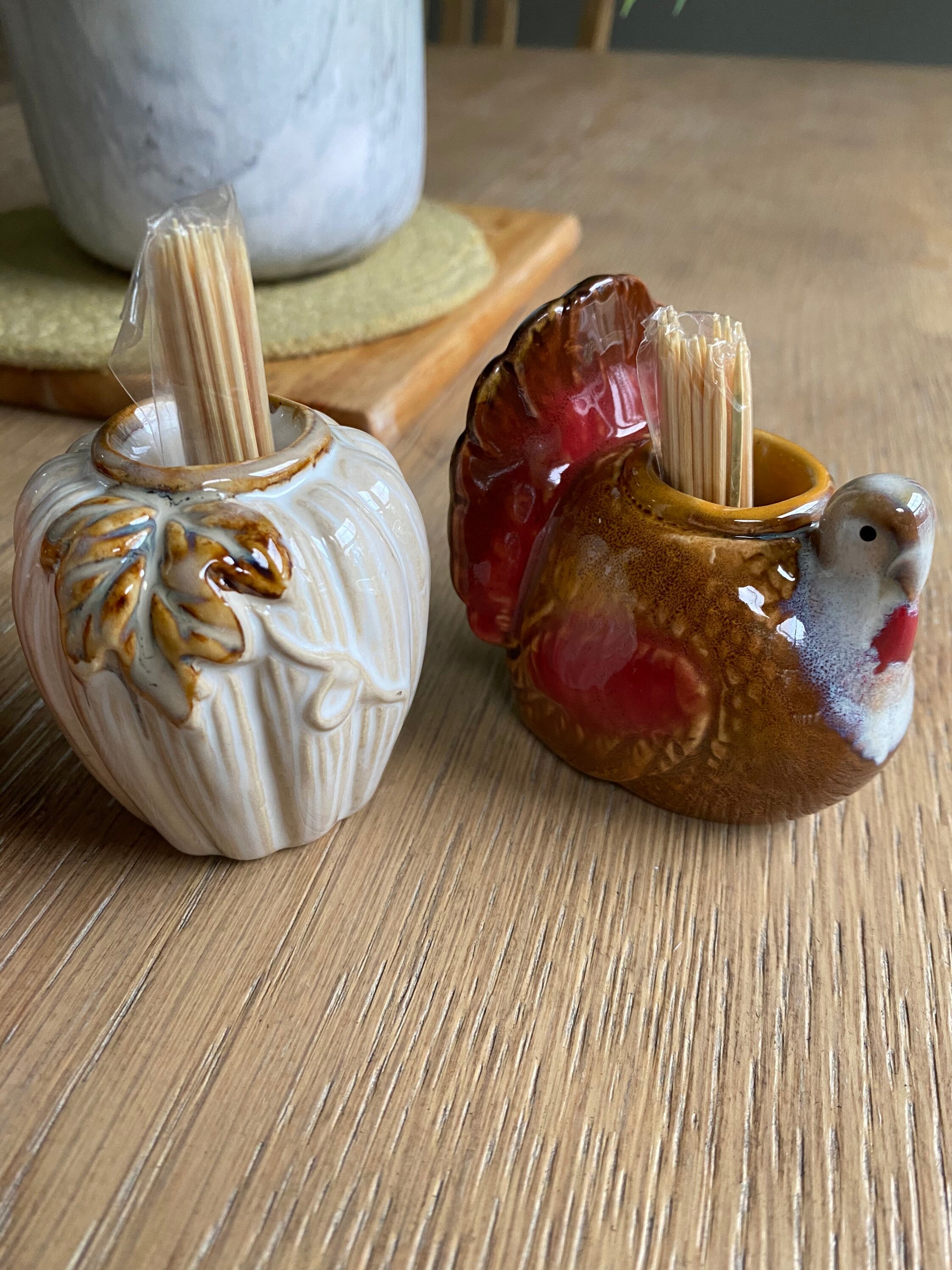 Choice of Pumpkin or Turkey Ceramic Toothpick Holder or Salt & Pepper ...