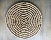 Large Rope Coiled Flat Basket Placemat Trivet - Vintage Woven Wall Decor, Wall Basket, Woven Platter Basket, Basket Decor, Flat Basket