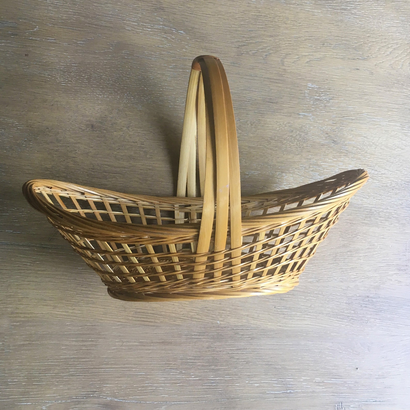 Unique Wicker Basket w/ Handle Woven Basket Etsy