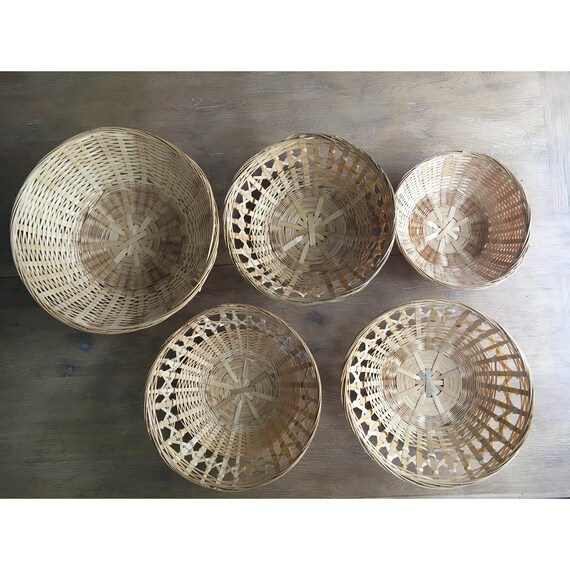 Set Of 5 Vintage Farm Baskets Wall Hanging Jungalow Style Magnolia Farmhouse Decor