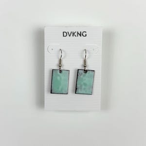 Enameled Copper Earrings - Turquoise Rectangle