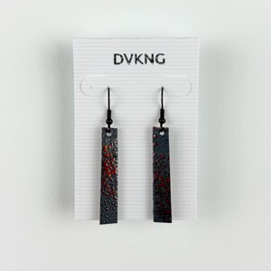 Enameled Copper Earrings - Gray/Orange Rectangle