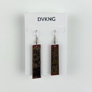 Enameled Copper Earrings - Gray/Green Rectangle