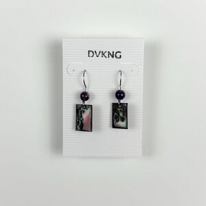 Enameled Copper Earrings - Red/Green Rectangle with Beads