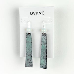 Enameled Copper Earrings - Turquoise Rectangle with Beads