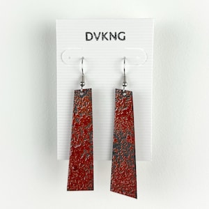 Enameled Copper Earrings - Orange Rectangle