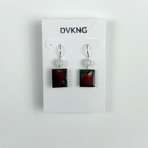 Enameled Copper Earrings - Red/Green Rectangle with Beads