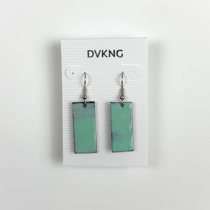 Enameled Copper Earrings - Turquoise Rectangle