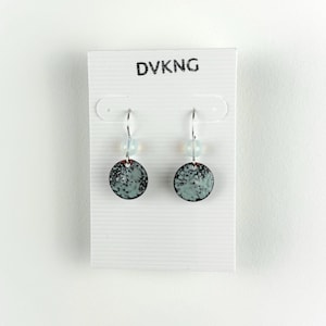 Enameled Copper Earrings - Turquoise Disc with Beads
