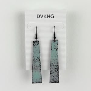 Enameled Copper Earrings - Turquoise Rectangle
