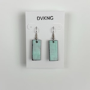 Enameled Copper Earrings - Turquoise Rectangle