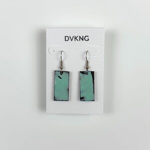 Enameled Copper Earrings - Turquoise Rectangle