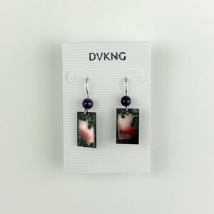 Enameled Copper Earrings - Red/Green Rectangle with Beads