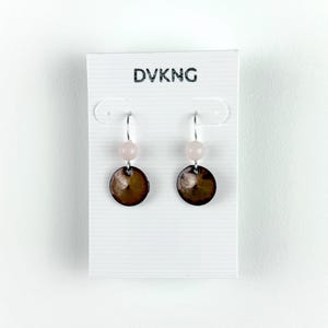 Enameled Copper Earrings - Silver/Pink Disc with Beads