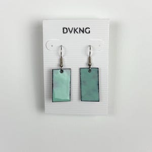 Enameled Copper Earrings - Turquoise Rectangle